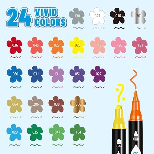 TBC The Best Crafts Acrylic Paint Markers, 24 Colors Dual Tip Dudu Head Paint Markers – Waterproof, Non-Toxic