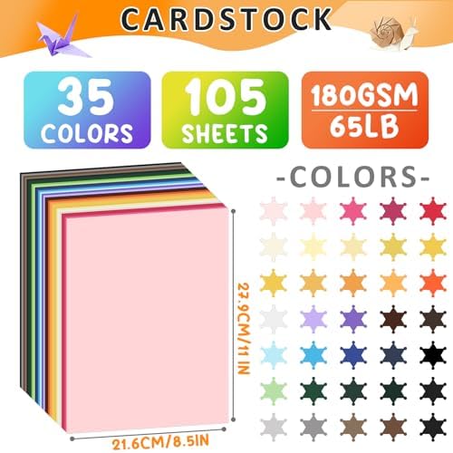 105 Sheets 8.5" X 11" Colored Cardstock 35 Assorted Cardstock Paper