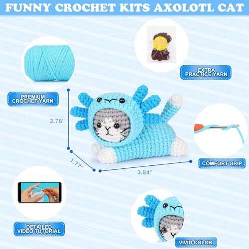 Crochet Kit for Beginners, Axolotl Beginner Crochet Kit for Adults Kid