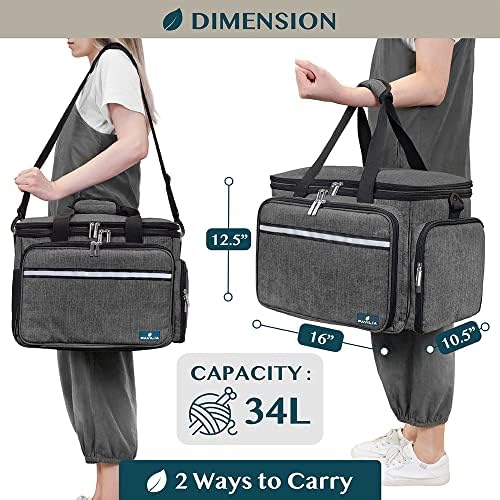 PAVILIA Knitting Yarn Storage Bag Crochet Organizer for Knitter, Dark Grey