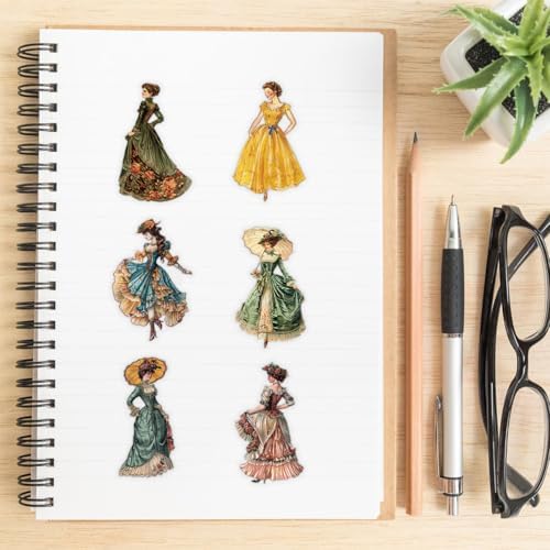 50 Pcs Vintage Victorian Lady Clear Stickers – Retro Aesthetic Ephemera for Scrapbooking, Journaling, Planners, Resin Crafts, Collage Projects