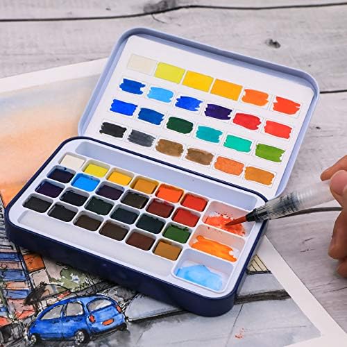 Artecho 24 Colors Watercolor Paint Set, Portable Travel Tin Box with Brush