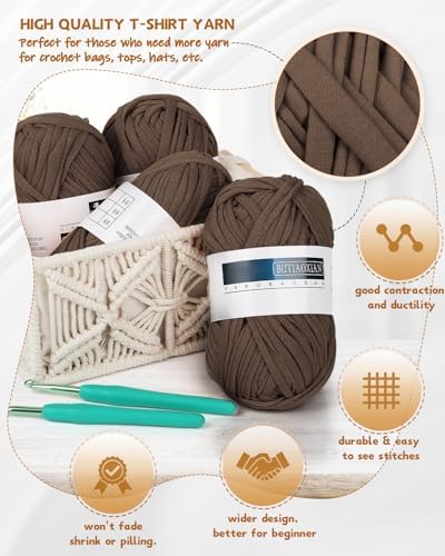 Katech 400g T-Shirt Yarn Elastic Fabric Crochet & Knitting Kit-Brown