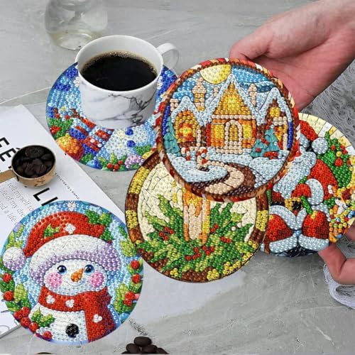 ijbnhd Christmas Diamond Art Coasters, 8 PCS, 4x4 inch