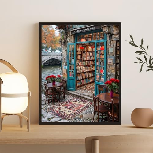 Amaieuin Bookstore Paint by Number Adult,Canvas Paint by Numbers for Adults,Bookstore Adult Paint by Numbers for Home Wall Art Decor 20x16in