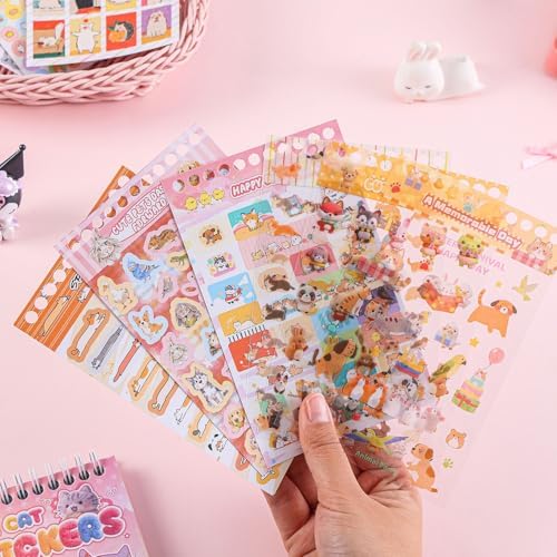 Girl's Cute Sticker Book, Cartoon Cat Theme - 700+ Cute Animal Style Foodie Stickers, for DIY Scrapbooking Journaling Handbook Decoration