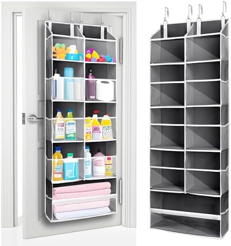 ULG Over the Door Organizer, 5-Tier Extra Large Hanging Storage with 10 Mesh Pockets, 100 lbs Capacity, Heavy Duty Door Organizer for Closet, Bedroom,Grey