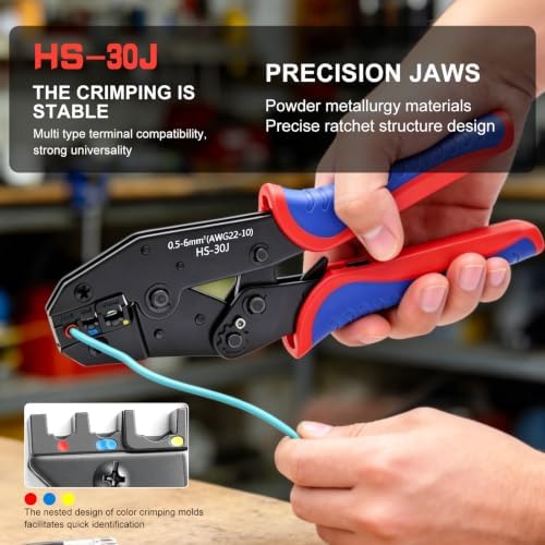 smseace Wire Crimping Tool for Insulated Electrical Connectors 22-10AWG Professional Ratcheting Terminal Crimper