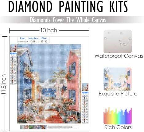RLTXBUK Diamond Painting Kits for Adults 2 Pack, Coastal Cottage Street Ocean View & Floral Beach Scene, Full Drill DIY Diamond Art Canvas Kits for Home Wall Decor 9.8x11.8 Inch