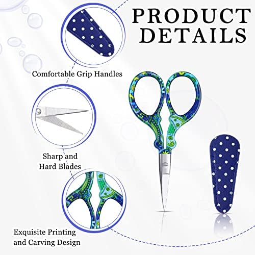 Therwen 6 Pcs 3.6 Inch Embroidery Scissors with Artificial Leather Cover Stainless Steel Vintage Craft Scissors for Crafting Threading DIY Needlework Art Manual Handicraft (Colorful)