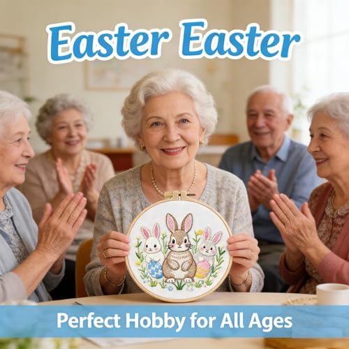 BoAn Rabbit Needlepoint Kit, Embroidery Starter Kit with Hoop & Threads