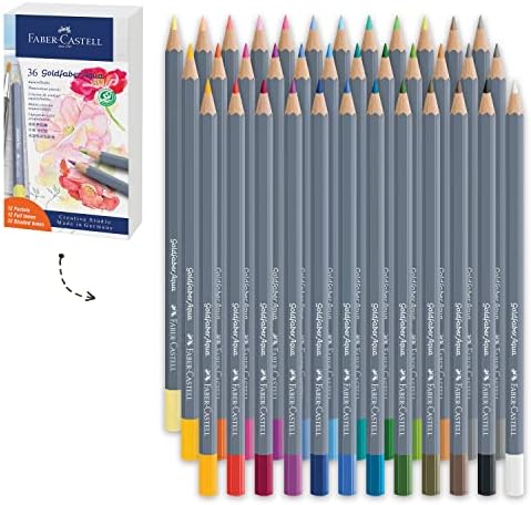 Faber-Castell Goldfaber Aqua Watercolor Pencils Gift Set - 36 Count, 12 Pastel and 24 Standard Colors, Water Coloring Pencils for Adults