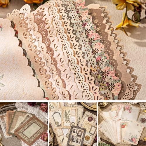 40 Sheets Lace Edged Vintage Scrapbook Paper Textured Journaling Supplies | Scrap Booking Kit Decorative Paper for Junk Journals Letter Writing Collage Art Cards Making, 4.9x6.9 Inch