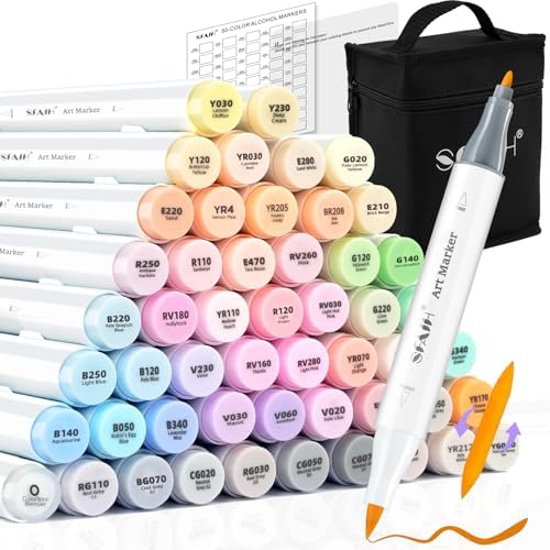 SFAIH Art Pastel Alcohol Markers Brush & Fine Tip - 51 Dreamy Colors