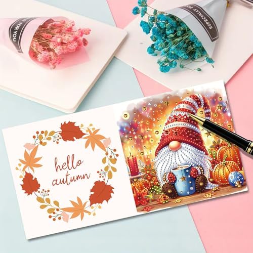 6Pcs Christmas Greeting Card DIY Diamond Art Painting Greeting Cards Blessing Folding Card Kit with White Envelopes Diamond Arts Crafts for Birthday Festival Gift-Goblin