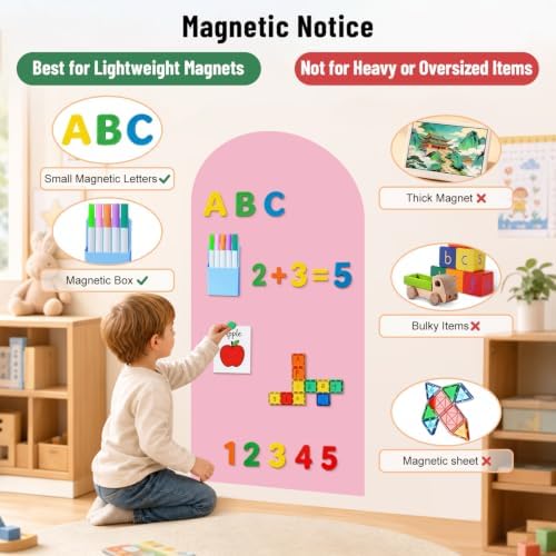 Magnetic Wall Decal 39.3x17.5 Inch Pink Color Magnetic Wall Decal Magnet Wall for Kids Arch Chalkboard with Multiple Accessories Magnet Wall Drawing Learning for Playroom Home
