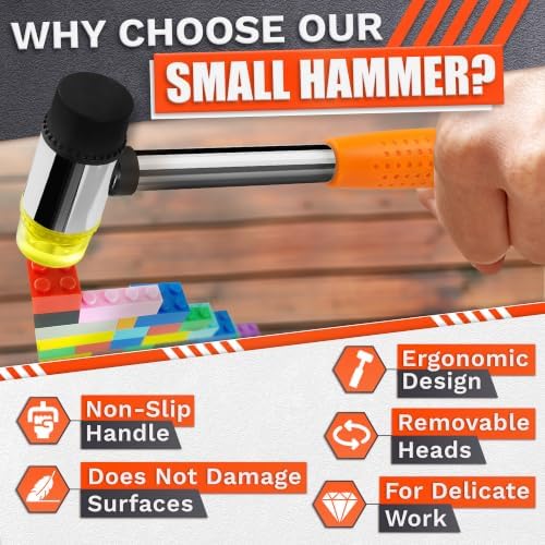 Small Orange Rubber Mallet Hammer 25mm, Double Faced Non Marring Head