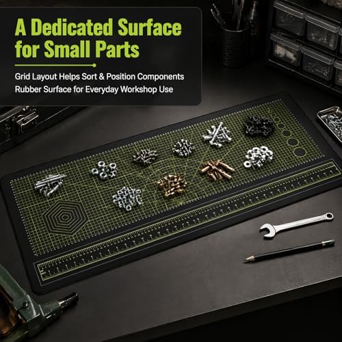 43x16 Inch Durable Workbench Mat, Foldable Rubber Pad with SAE & Metric Measuring Scales, Lightweight Portable Mat with Carry Bag for DIY, Carpentry & Repair Projects (Version 2)