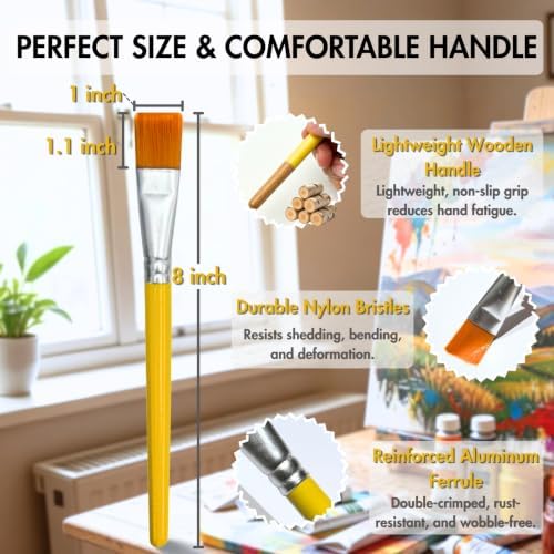 Flat Paint Brush Set 20 Pcs, 1 Inch Handmade Flat Brushes for Artists, Large Acrylic Paint Brushes for Acrylic Oil Watercolor Painting, Big Oil Paint Brushes & Body Art Tool for Rock Painting (20 Pcs)