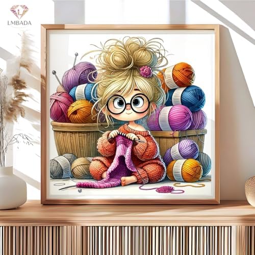 LMBADA Knitting Girl Diamond Painting Kit for Adults, Diamond Art 12x12inch