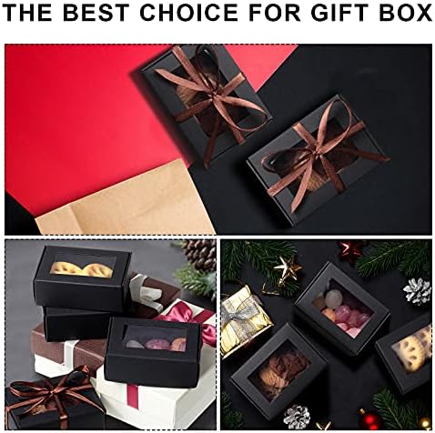 Zonon 60 Pcs Soap Boxes for Homemade Packaging, Mini Kraft Boxes with Window for Bakery Candy Soap Making Gift Packaging, 3.7x2.6x1.4 Inch (Black)