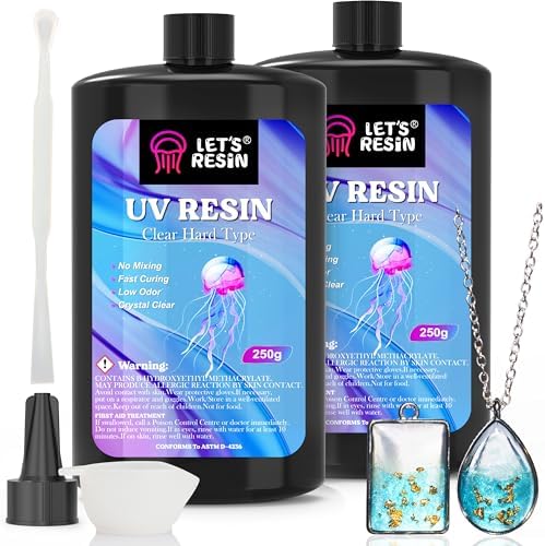 LET'S RESIN UV Resin, 500g Hard Ultraviolet Epoxy Resin for Jewelry Making | Crystal Clear, Low Viscosity, UV Glue, Low Odor, Anti-Yellowing, Fast Cure for Jewelry, Earrings, Necklace, Keychain