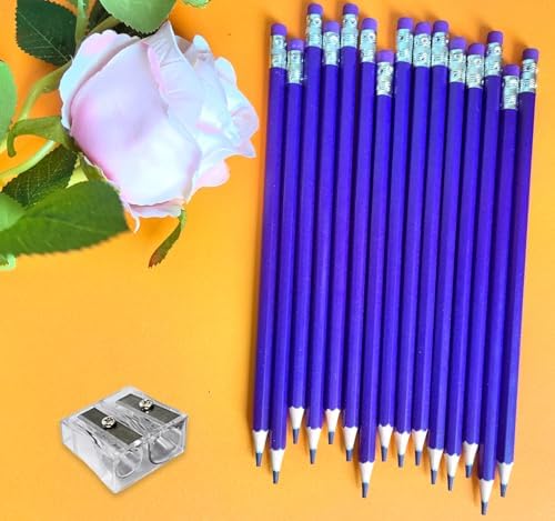 Adhere 25pcs Checking Pencils Erasable colored Pencils Pre-Sharpened #2 HB,for Checking Tests Grading,Map Coloring, editing Office Favors,including a Free sharpener. (Purple)