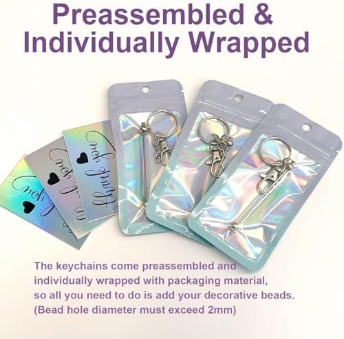 42/84/126 Pcs Beadable Keychain Bars Bulk Blank DIY Beaded Keychain Making Supplies with Bag Thank You Card