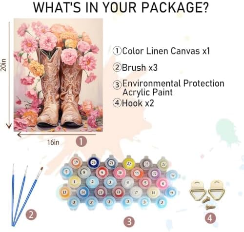 Paint by Numbers for Adults Cowboy Boots - Flower Paint by Number on Canvas