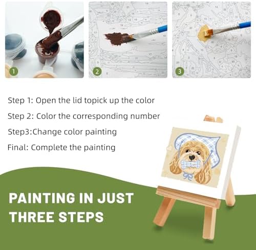 4 Pack Framed Paint by Numbers Kit for Adults Beginner with Wooden Easel, Funny Dog Easy Paint by Numbers with Frame, DIY Cute Animal Number Painting for Adults Canvas for Home Decor Gift 10x10 Inch