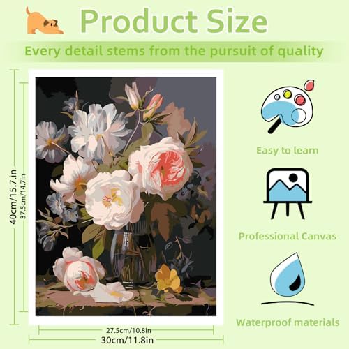 Reivworl Flowers Paint by Numbers Kit for Adults, Flowers Paint by Number for Adults, Adult Paint by Number Kits for Gifts and Home Wall Decor 16x20 Inch