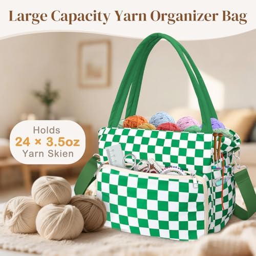 DALINDA Crochet Bag Organizer,Yarn Bag and Tote- Yarn Storage with Multiple Pockets for Crochet Supplies, Knitting Bag for Gifts,Portable & Durable