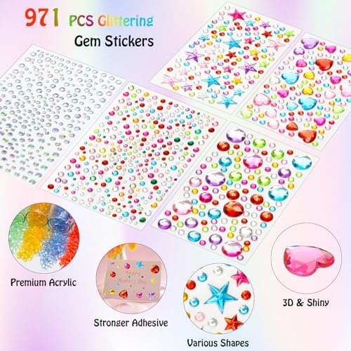 Gem Stickers Rhinestones for Crafts Scrapbook Supplies, Sparkling Cute Star Heart Round Small Stickers, Glitter Jewels Bedazzling Sticker Makeup, Diamond Art Kit DIY Decoration