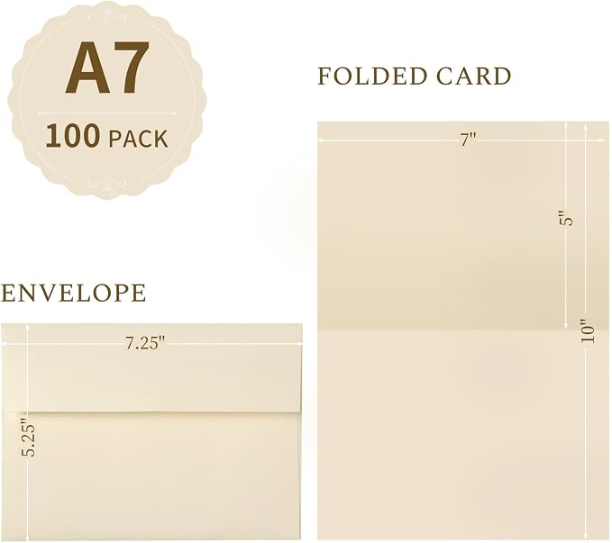 100 Pack Goefun Cream Blank Cards and Envelopes 5x7