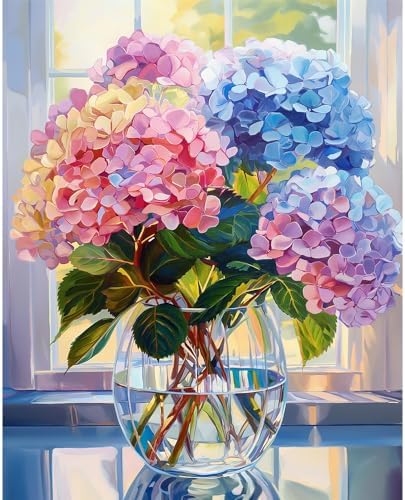 Natuyalo Paint by Numbers Kit for Adults Beginners and Kids, 16" Wx20 L Canvas Pictures Drawing Acrylic Paintwork with 3 Pcs Paintbrushes, Colorful Flowers in Vase