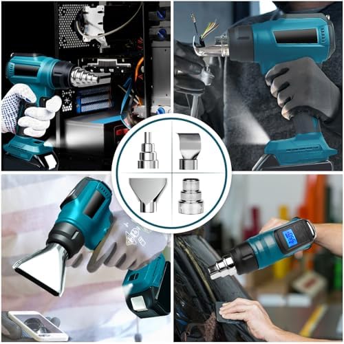 Cordless Heat Gun for Makita 18v Battery, 350W 122℉-1022℉ Fast Heating Soldering Hot Air Gun with LCD Digital Display for Shrink Tubing, PVC Wrap