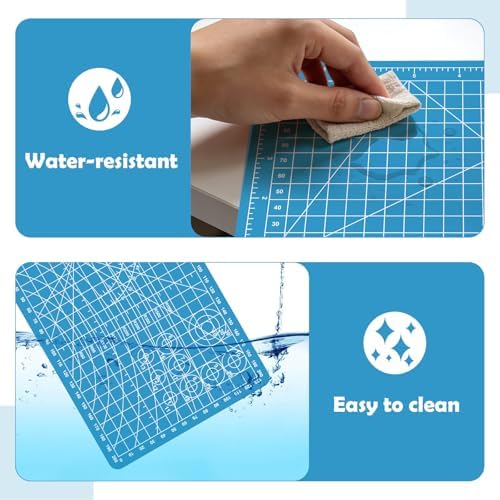 A5 Small Self Healing Cutting Mat,8in x 6in Double Sided Thickened Sewing Mat PVC Rotary Cutting Mat for Crafts Sewing Hobby Fabric Project Craft Cutting Board for Matting & Mounting(Blue)