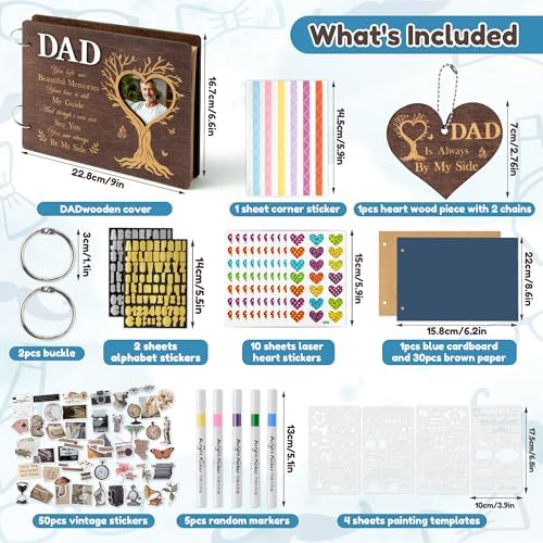 CY2SIDE Dad Memorial Gifts Photo Album – 110PCS In Loving Memory of Dad Wooden Scrapbook Kit Sympathy Gift for Loss of Father, Bereavement Keepsake Grief Journal for Father’s Day & Grieving Family