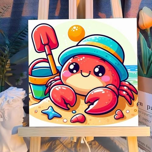 Reivworl Crab Paint by Numbers Kit for Kids with Frame 8×8 inch