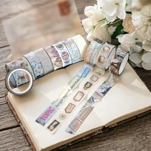 Washi Tape 12 Rolls Vintage Watercolor Washi Tape Set, Decorative Tape for Bullet Journal, DIY Craft, Scrapbook Supplies