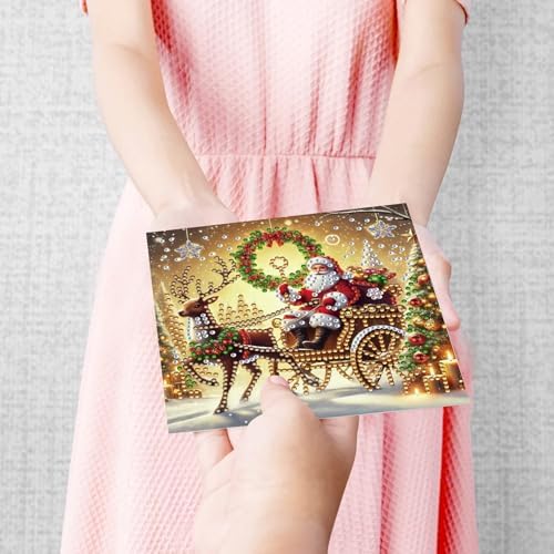 12Pcs Christmas Greeting Card DIY Diamond Art Painting Greeting Cards Blessing Folding Card Kit with White Envelopes Diamond Arts Crafts for Birthday Festival Gift-03
