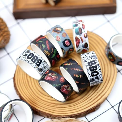 12 Rolls Watercolor BBQ Themed Washi Tape Set,6 Design Grilling Decorative Tape Summer Food Theme Masking Tape for Journaling Supplies, Scrapbooking, DIY Arts & Crafts, Planner, Gift Wrapping