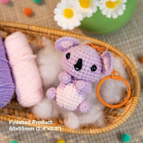 Avenir Crochet Kit for Beginners, Koala Animal Keychain Craft Set