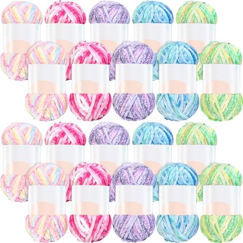 Woanger 20 Skeins Chenille Yarn Bulk for Crochet Knit 2000g, Fresh Color
