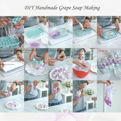 2Pcs Silicone Grape Soaps Mold Dried Pressed Flowers Soap Making Kit Exquisite Mold for Handmade Soap Making Gift (Without Soaps)