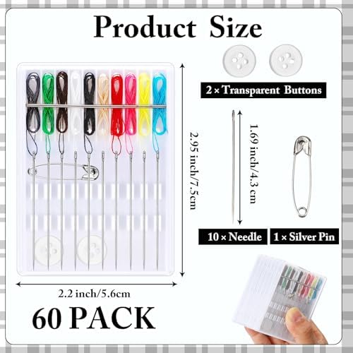 Leyndo 60 Boxes Pre Threaded Needles Sewing Kit, Assorted Color, 10 Threads