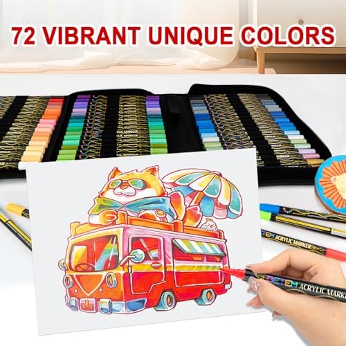 Betem 72 Colors Paint Markers for Glass, Dual Tip Acrylic Paint Pens