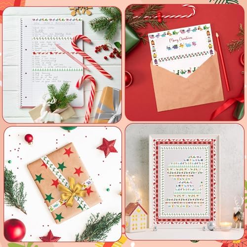 Christmas Dinosaur Washi Tape - 12 Rolls Dinosaur Footprints Christmas Trees Designs, Free Adhesive for Gift Wrapping, Scrapbook, Photo Albums, Journal Decor & DIY Projects