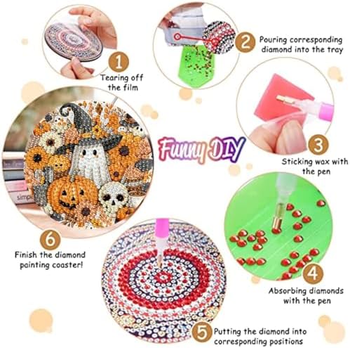 8 Pack Halloween Diamond Art Coasters,Ghost Diamond Painting Coasters Kits