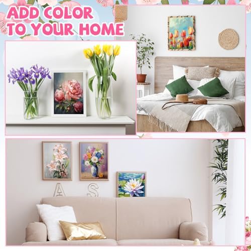 Blosssound 10 Set Pre Printed Canvas Pre Drawn Canvas Painting with Easel Kits 5" x 7" Outline Painting Panels for Beginners, DIY Craft Project, Party Favor, Home Decors(Flower)